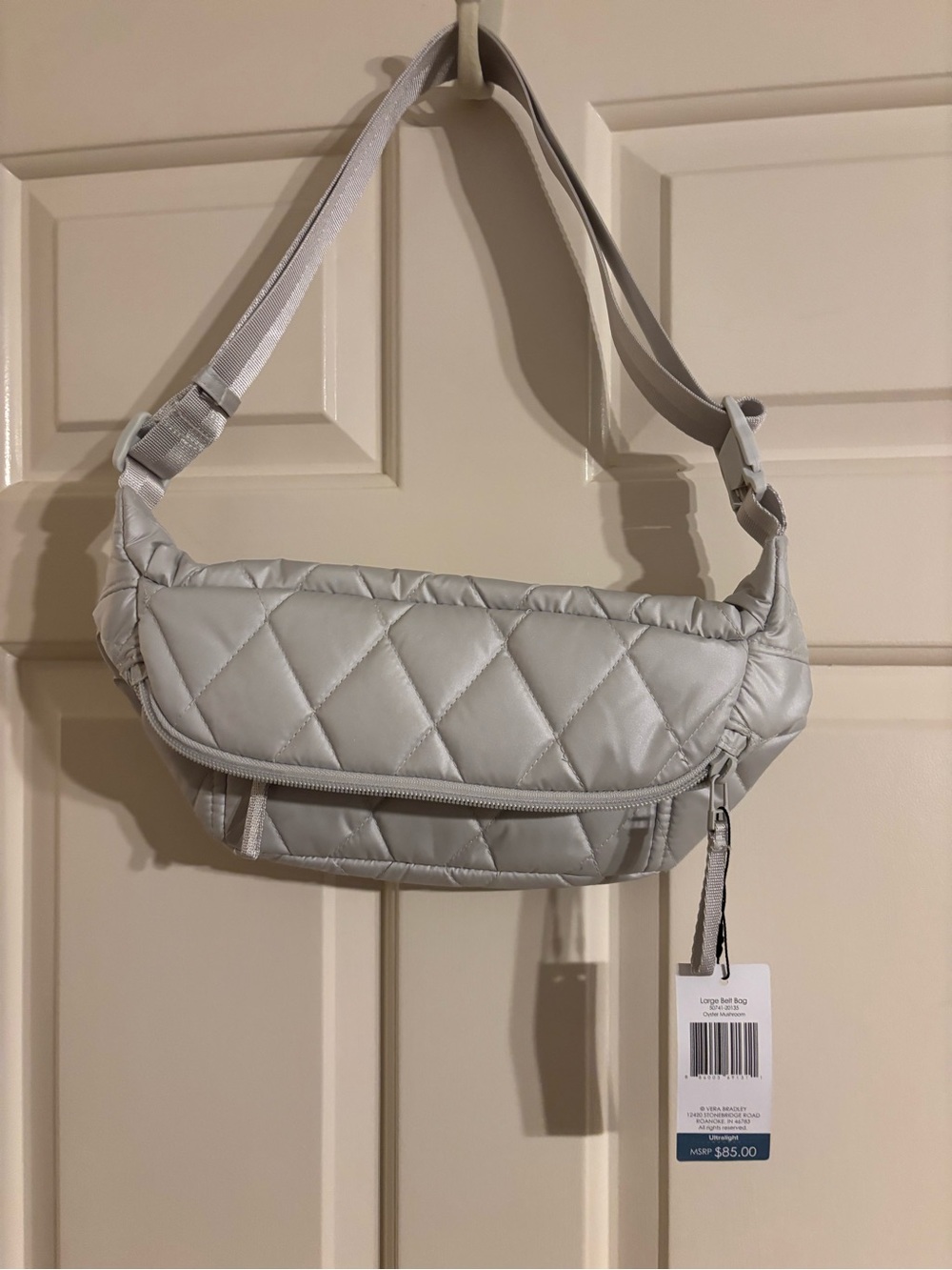 Vera Bradley Quilted Large Belt Bag in Oyster Mushroom color. Ultralight